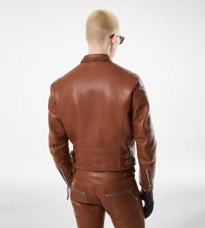 BUFFALO GRAIN LEATHER ASYMMETRIC RACER HAZELNUT online
